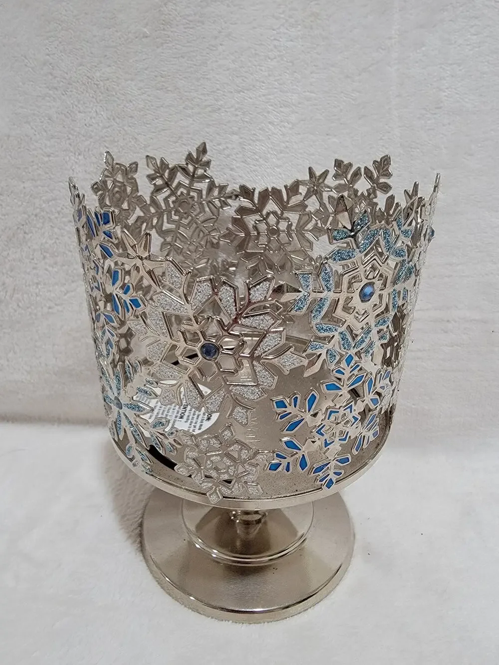 Bath & Body Works Blue & Silver Snowflakes 3 Wicked Candle Holder Pedestal